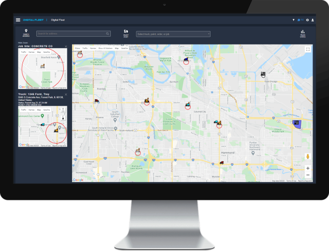man in truck cab touching a touch screen tablet